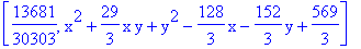 [13681/30303, x^2+29/3*x*y+y^2-128/3*x-152/3*y+569/3]